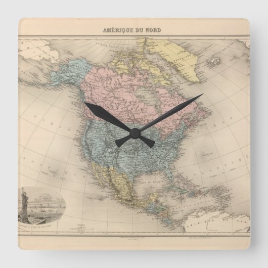 Amerique DU Nord. スクエア壁時計 (正面)