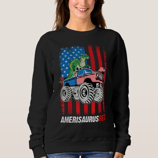 Amerisaurus Rex 4th Of July Boys Girls Us Flag Fun スウェットシャツ (正面)