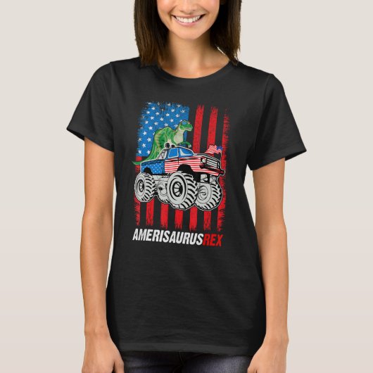 Amerisaurus Rex 4th Of July Boys Girls Us Flag Fun Tシャツ (正面)