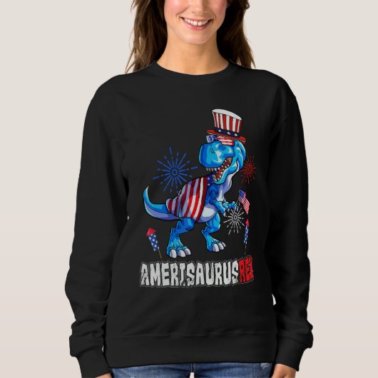 Amerisaurus Rex American Flag 4th of July T Rex Di スウェットシャツ (正面)