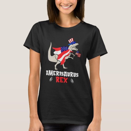 Amerisaurus Rex American Flag 4th of July T Rex Di Tシャツ (正面)