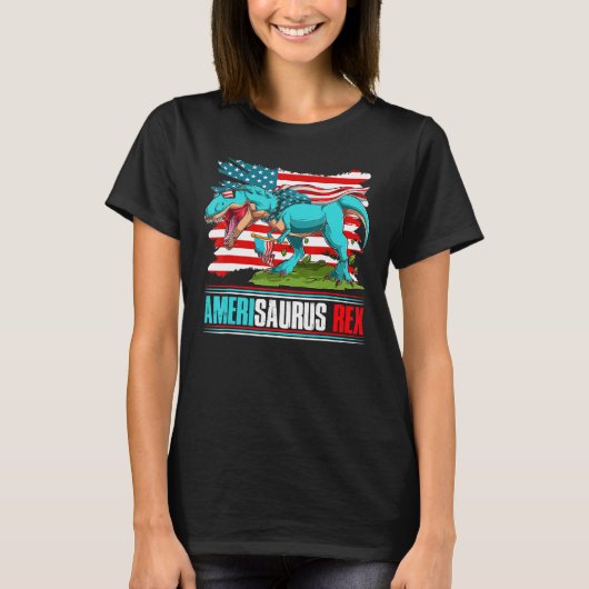 Amerisaurus Rex Independence Day USA Party US Patr Tシャツ (正面)
