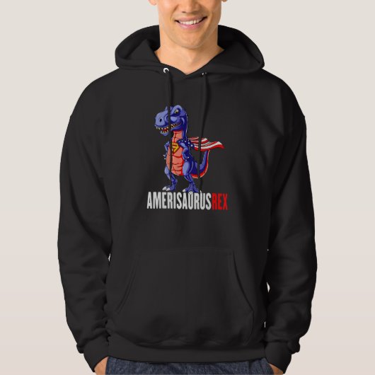 Amerisaurus T Rex Dinosaur American Flag 4th of Ju パーカ (正面)