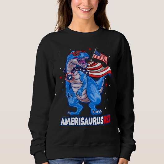 Amerisaurus T-rex USA Flag Kids Funny 4th Of July  スウェットシャツ (正面)