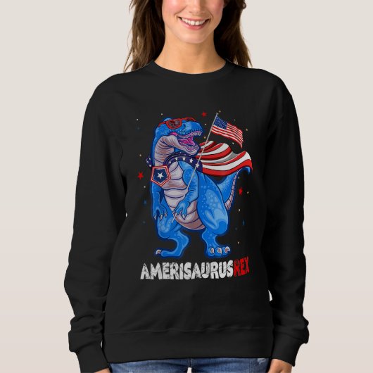 Amerisaurus T Rex USA Flag Kids Funny 4th Of July  スウェットシャツ (正面)