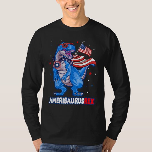 Amerisaurus T-rex USA Flag Kids Funny 4th Of July  Tシャツ (正面)