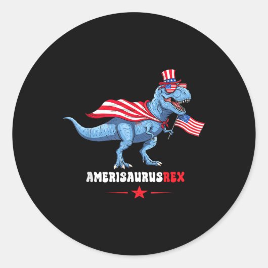 Amerisaurusrex 7月4日アメリカ国旗T-レックスDin ラウンドシール (正面)