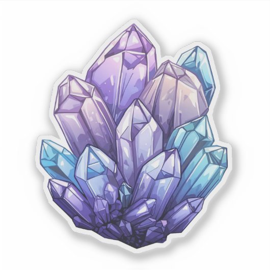 Amethyst and Aqua Crystal Cluster Art Sticker シール (正面)