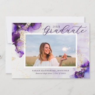 Amethyst and Gold Glam 2 Photo Graduation Cards 招待状
