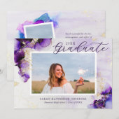 Amethyst and Gold Glam 2 Photo Graduation Cards 招待状 (正面/裏面)