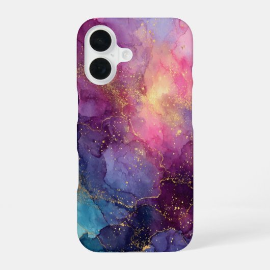 Amethyst Aurora – Luminous Purple & Gold Marble iPhone 16ケース (裏面)
