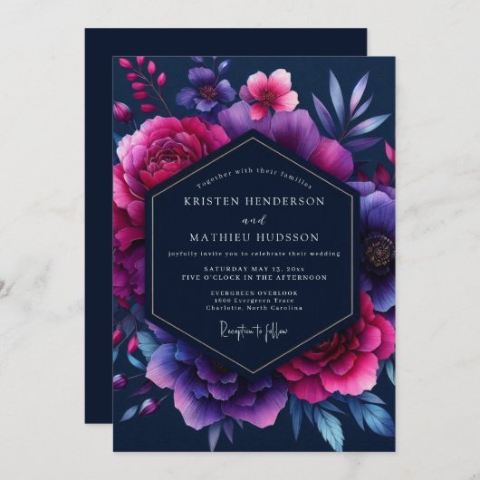 Amethyst Bioluminescent Wedding 招待状 (正面/裏面)