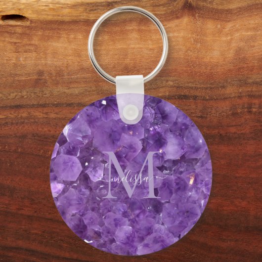 Amethyst Birthstone Monogram Personalized Name キーホルダー (正面)