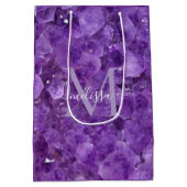 Amethyst Birthstone Monogram Personalized Name ミディアムペーパーバッグ (裏面)