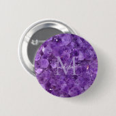 Amethyst Birthstone Monogram Personalized Name 缶バッジ (正面&裏面)