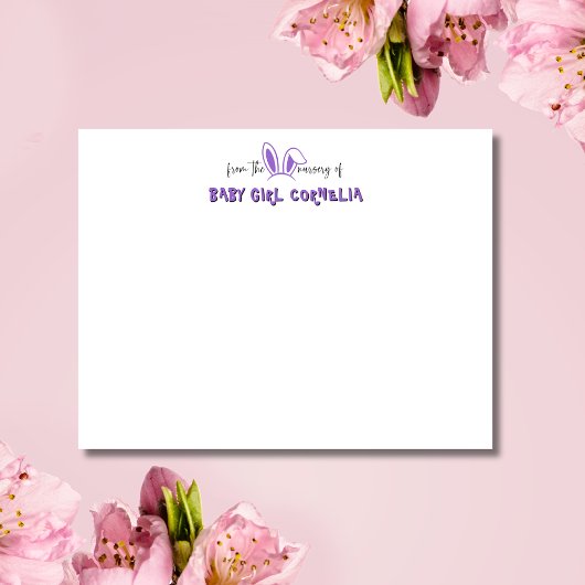 Amethyst Bunny Ears Nursery Stationery Note Card 招待状