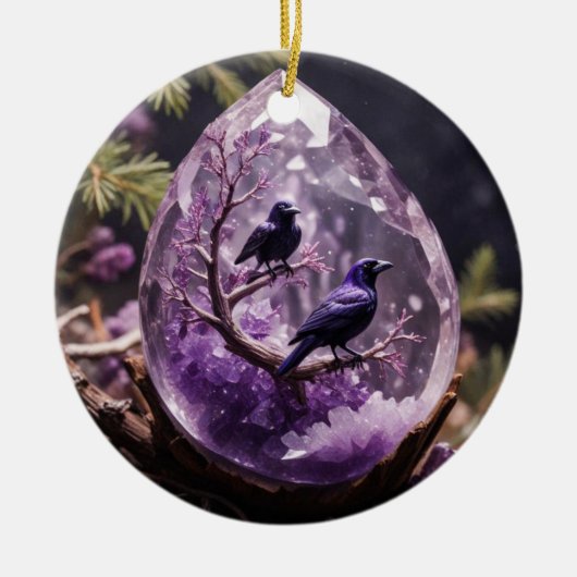 Amethyst Crystal - Crows Ravens Christmas Ornament セラミックオーナメント (正面)