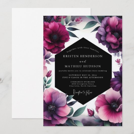 Amethyst Dramatic Bloom Wedding 招待状 (正面/裏面)