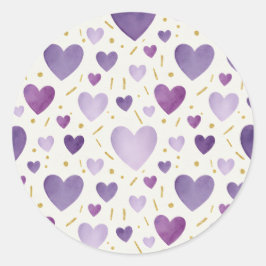 Amethyst Dream Watercolor & Gold Glitter Hearts ラウンドシール