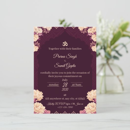 Amethyst Elegance: Floral Purple Wedding Invitatio 招待状 (スタンド正面)