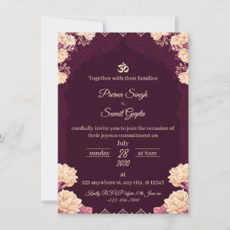 Amethyst Elegance: Floral Purple Wedding Invitatio 招待状