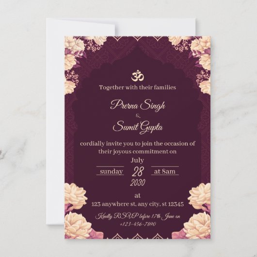 Amethyst Elegance: Floral Purple Wedding Invitatio 招待状 (正面)