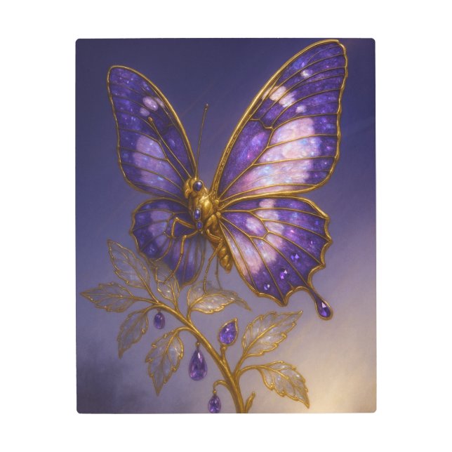 Amethyst Emperor Butterfly Luxury Metal Wall Art メタルプリント (正面)
