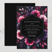 Amethyst Floral Noir Wedding 招待状 (正面/裏面)
