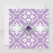 Amethyst Lily Damask Floral Wedding 招待状 (正面)