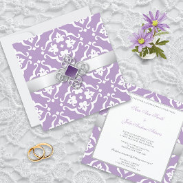 Amethyst Lily Damask Floral Wedding 招待状