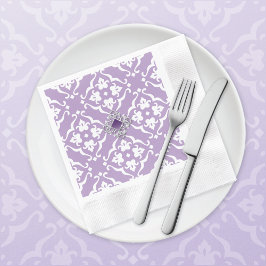 Amethyst Lily Damask Wedding Paper Napkin 縁ありカクテルナプキン