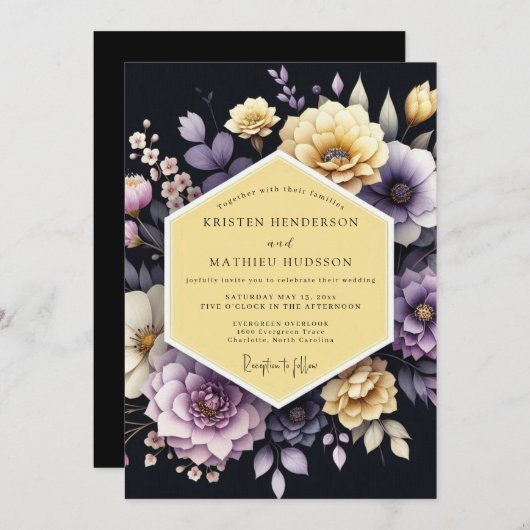 Amethyst Marigold Bloom Wedding 招待状 (正面/裏面)