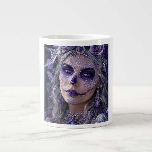 Amethyst Moon Calavera – Purple Day of the Dead ジャンボコーヒーマグカップ (正面)