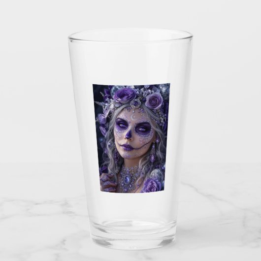 Amethyst Moon Calavera – Purple Day of the Dead タンブラーグラス (正面)