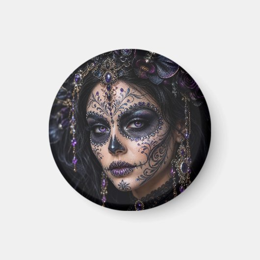 Amethyst Orchid Calavera – Gothic Sugar Skull マグネット (正面)