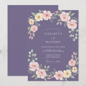 Amethyst Painterly Floral Romance Wedding 招待状 (正面/裏面)