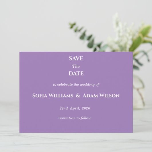 ​Amethyst Purple Minimalist Save the Date Card (スタンド正面)