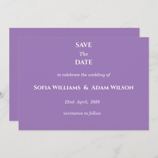 ​Amethyst Purple Minimalist Save the Date Card (正面/裏面)