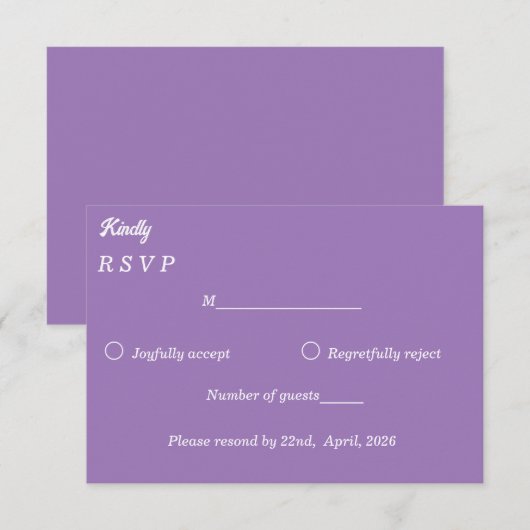​Amethyst Purple & White Minimalist Response Card 出欠カード (正面/裏面)