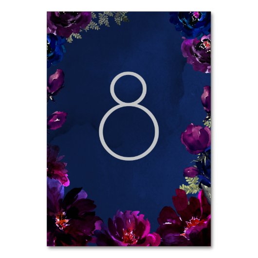 Amethyst Sapphire Navy Jewel Tone Wedding Floating テーブルナンバー (正面)