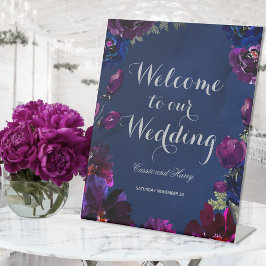 Amethyst Sapphire Navy Jewel Tone Wedding Welcome 台座サイン