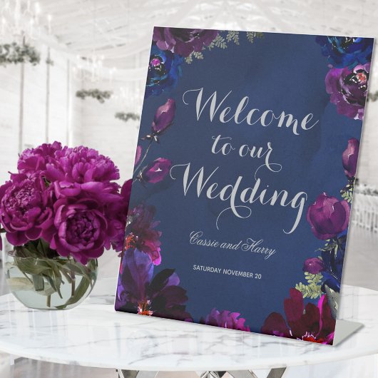 Amethyst Sapphire Navy Jewel Tone Wedding Welcome 台座サイン