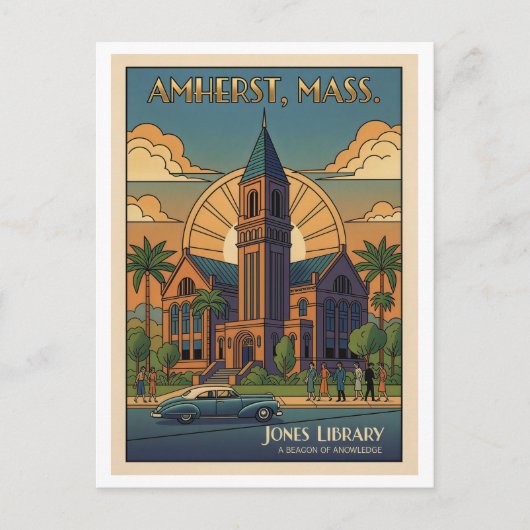 Amherst Massachusetts – Jones Library カラフルAI ポストカード (正面)