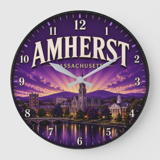 Amherst Massachusetts Vintage College Town ラージ壁時計 (正面)