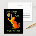 Amidon Au Chat | Leonetto Cappiello ポストカード<br><div class="desc">Amidon Au Chat (1903) | Leonetto Cappiello’s vintage advertising poster Amidon Au Chat for Hoffman features a whimsical orange cat playfully interacting with a box of starch, set against a striking black background. The vibrant orange of the cat and the bold typography create a high-contrast design that is both eye-catching...</div>