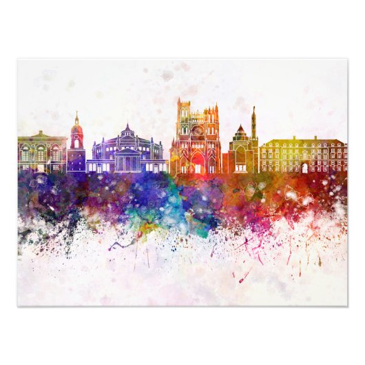 Amiens skyline in watercolor background フォトプリント            (正面)