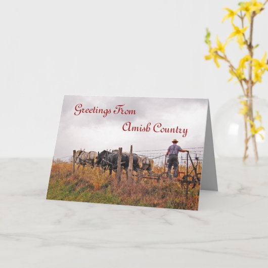 Amish Man Cutting Field Greeting Card カード (黄色い花)