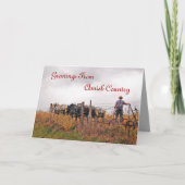 Amish Man Cutting Field Greeting Card カード (正面)