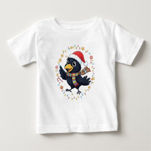 AMITA | Cheerful Crow - Holiday Lights ベビーTシャツ (正面)