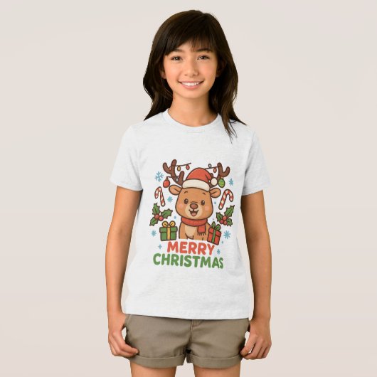 AMITA  - Merry Christmas Reindeer トライブレンドＴシャツ (正面全面)